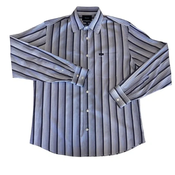 Faconnable Mens Club Shirt Cotton Blue & White Striped Button Up France ~ Size L - Picture 2 of 6